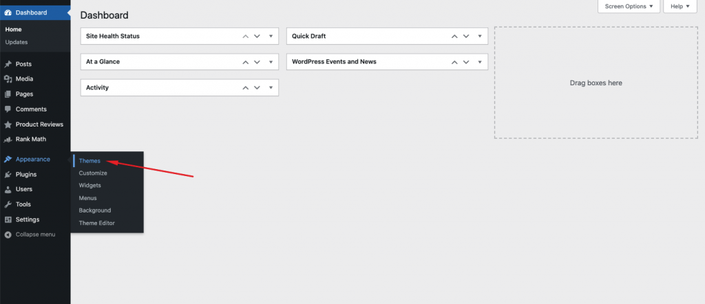 Navigating to Themes from WordPress Dashboard