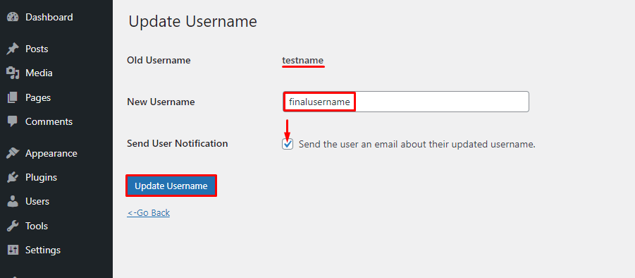 Update Username with a Plugin