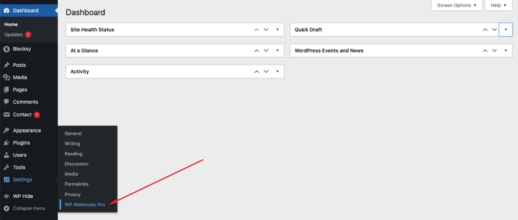 Settings to WP Webhooks