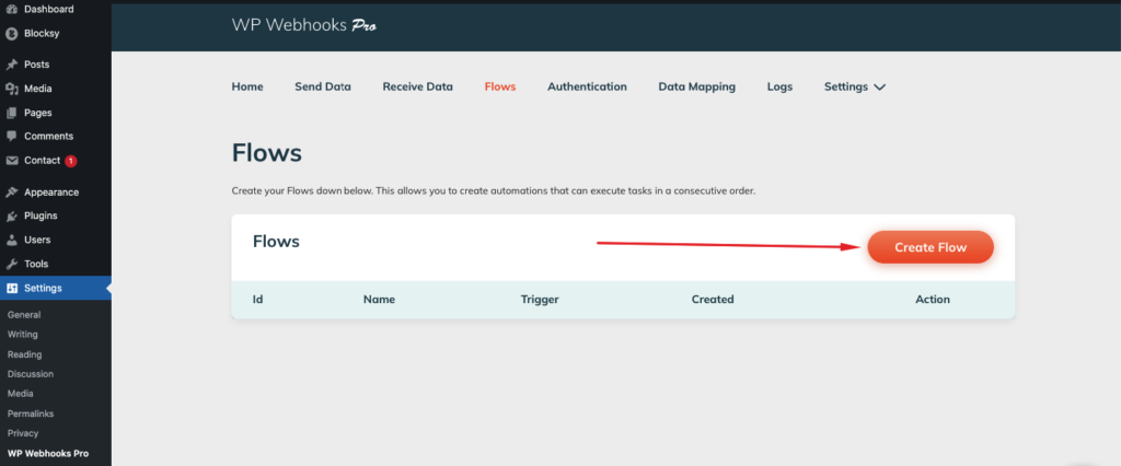WP Webhooks Flow Creation