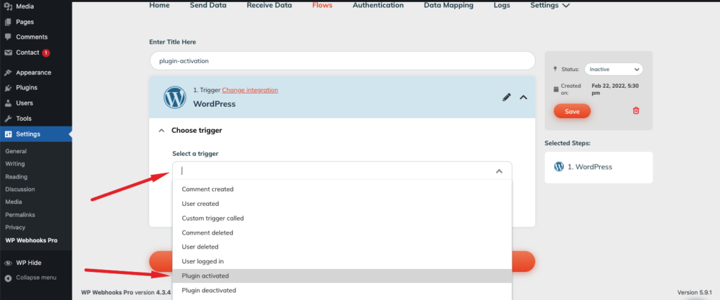 WP Webhooks Trigger Selection
