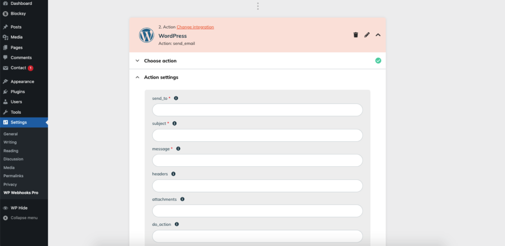 WP Webhooks Action Settings