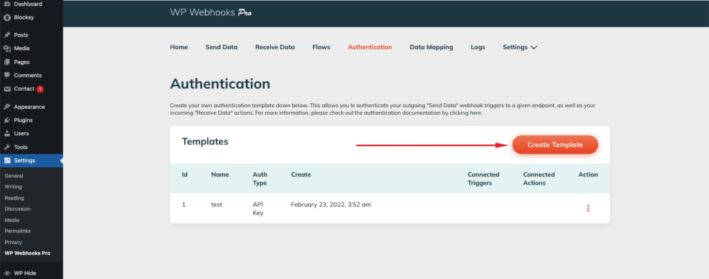 WP Webhooks Authentication Settings