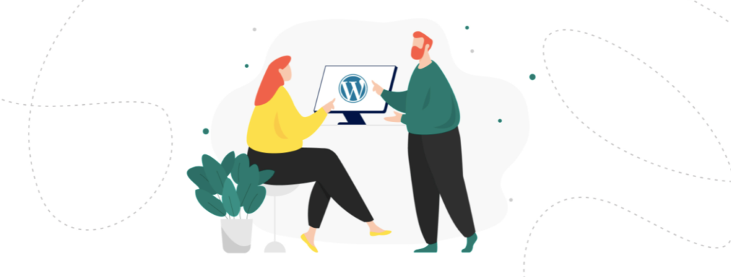 Two persons discussing about WordPress