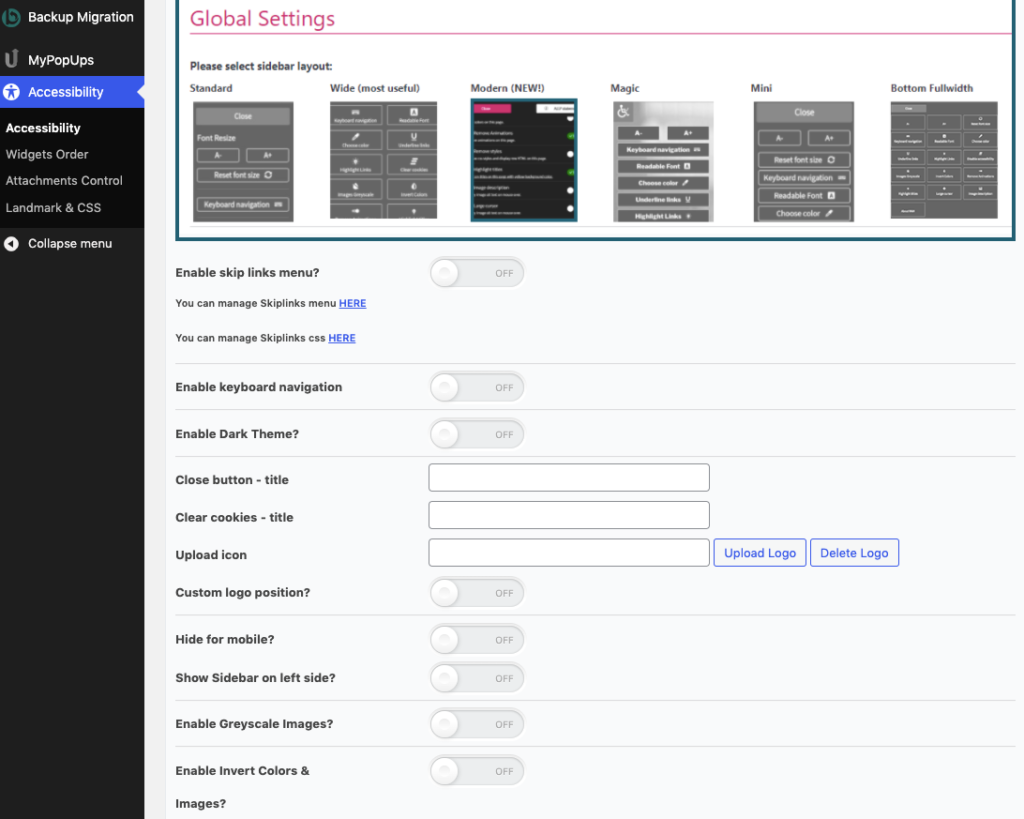 Accessibility global settings 