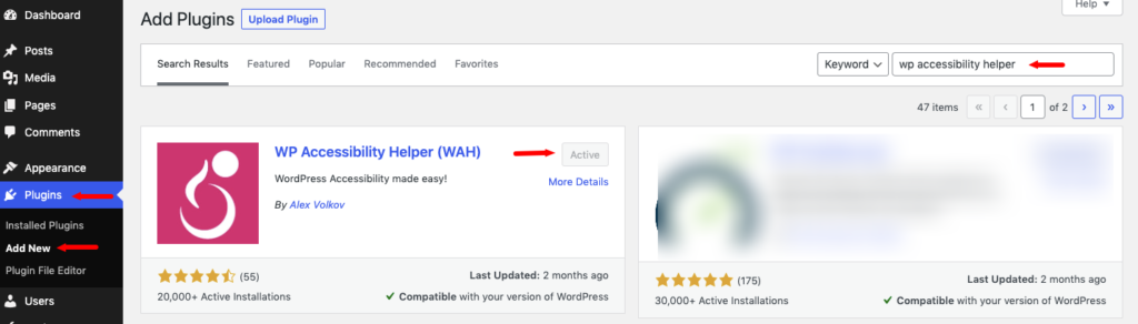 Install and activate the WP Accessibility Helper plugin 