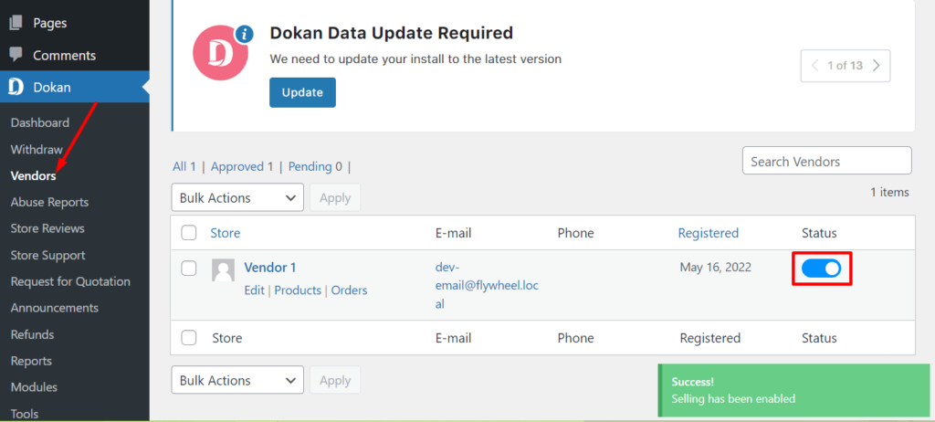 Enable selling for Dokan vendors