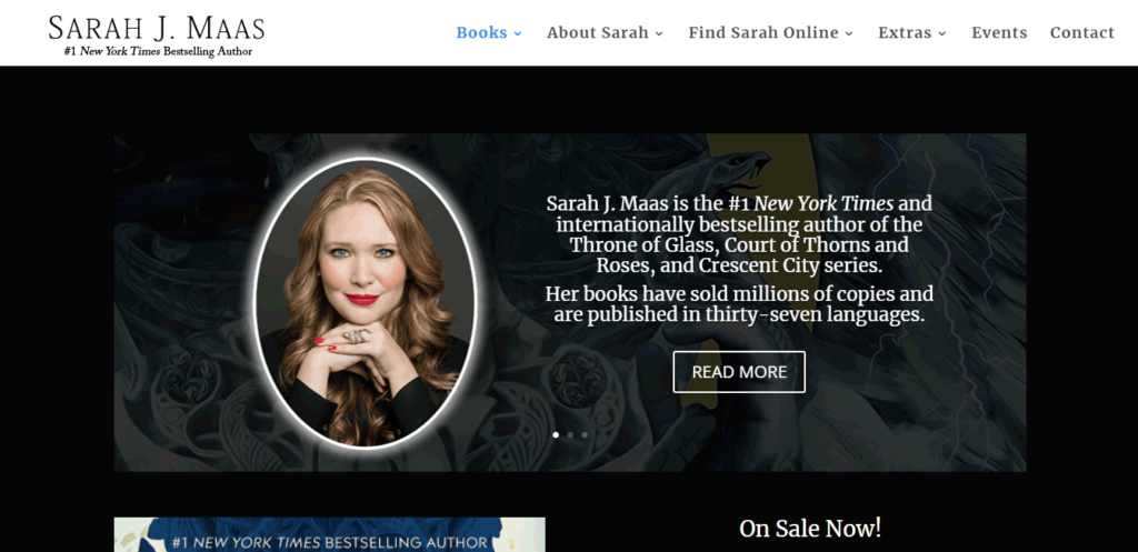 Example of Portfolio Website: Homepage of Sarah J. Maas