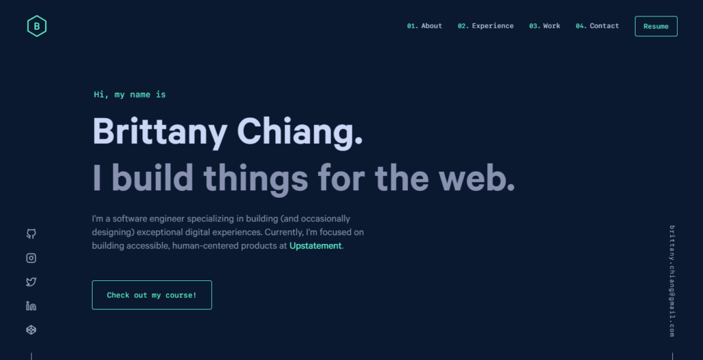Example of Portfolio Website: Homepage of Brittany Chiang