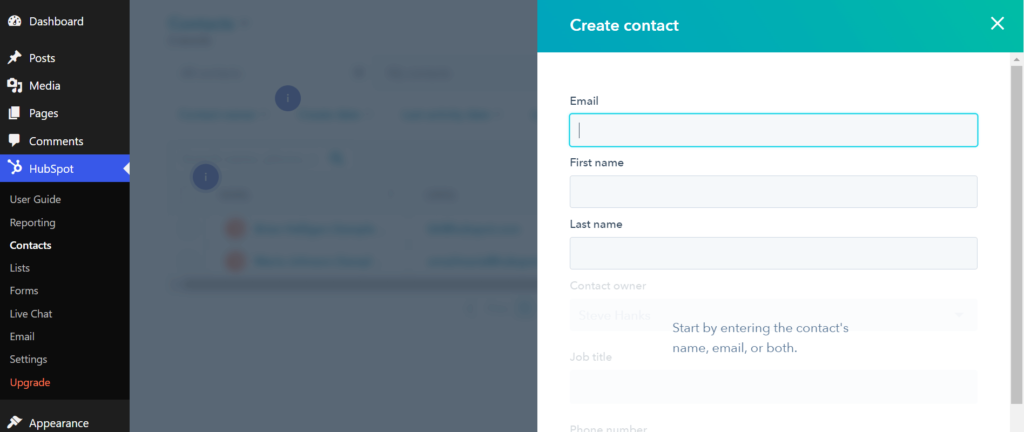 Hubspot contact creation