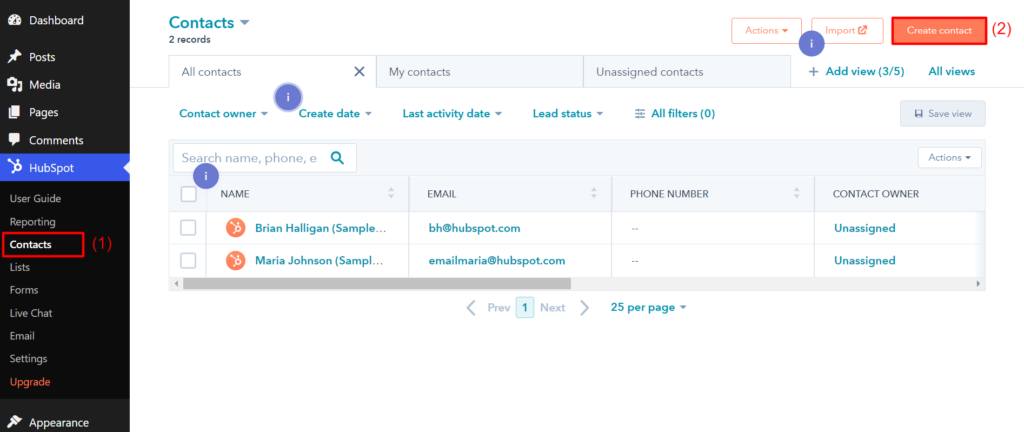 Hubspot manage contacts