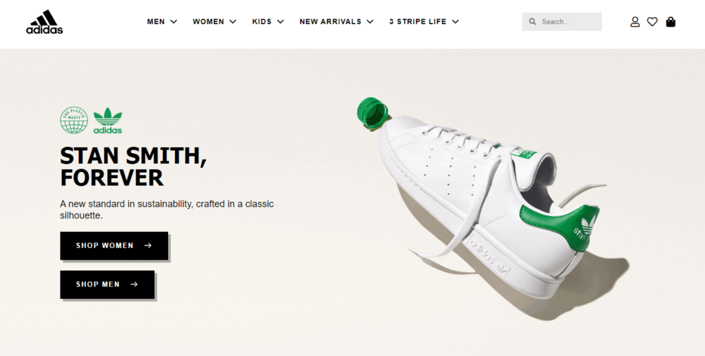 Mega Menu Sample on Adidas (Happy Addons Website)