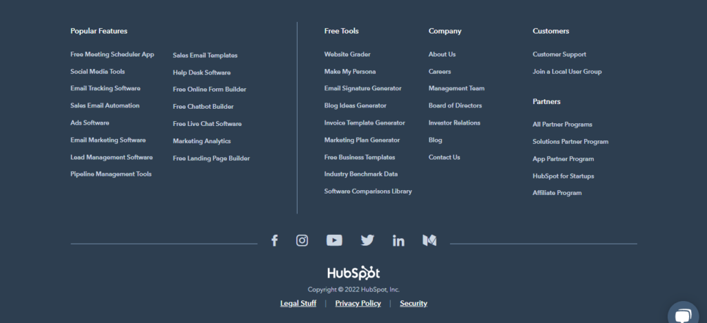 The Footer of HubSpot