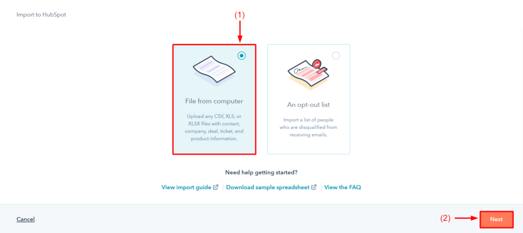 Hubspot import contact from computer