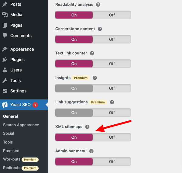 Yoast XML sitemap Toggle button