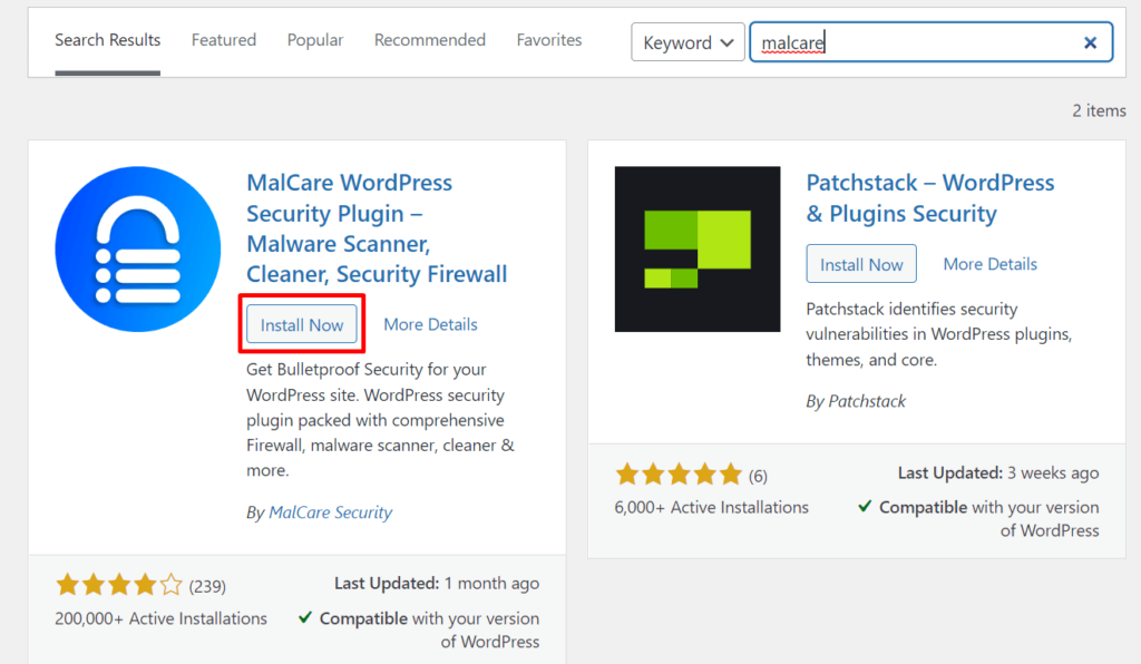 MalCare plugin from the WordPress plugin directory