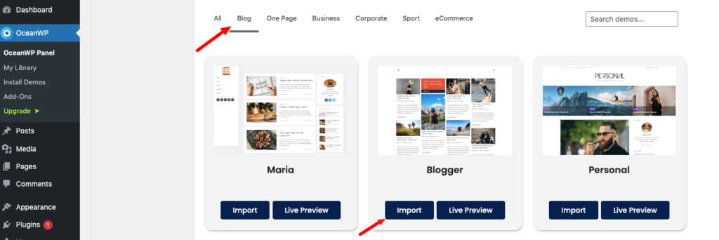 Choose a blog template 