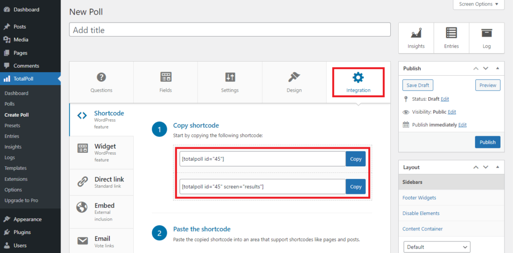 Poll integration method on Total Poll