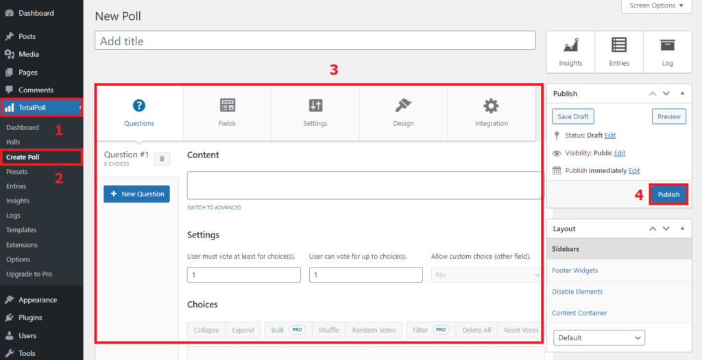 Steps to create a poll with the Total Poll Lite plugin