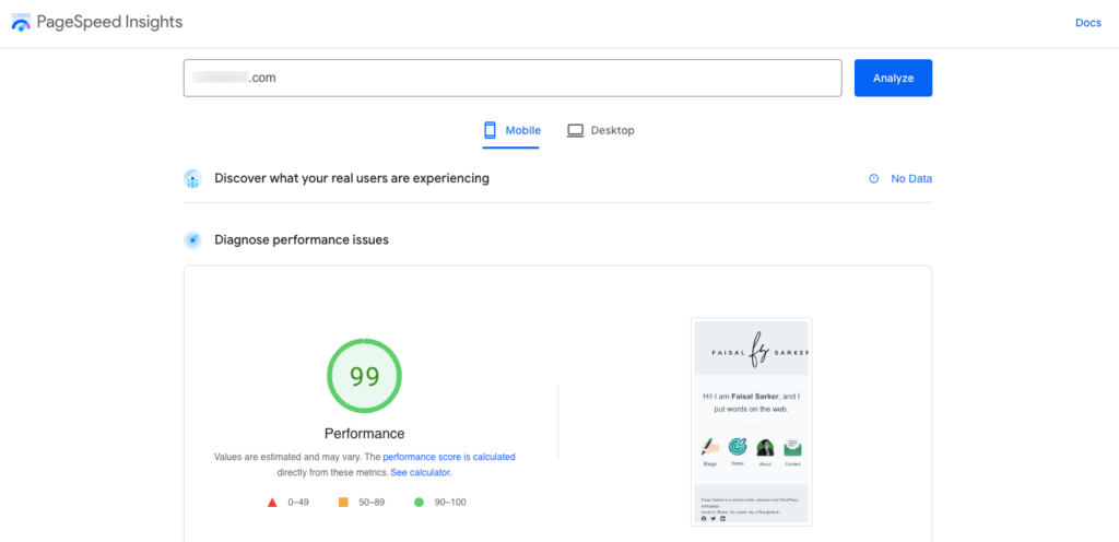 Results After 10Web Booster Optimization