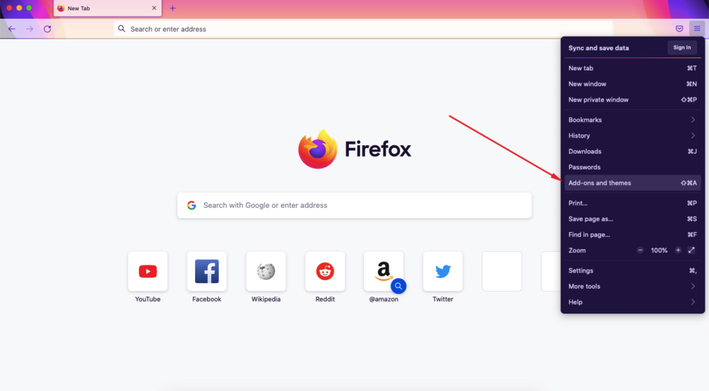 Firefox Addon Menu