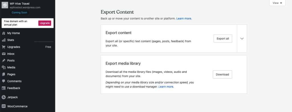 Export Content from WordPress.com