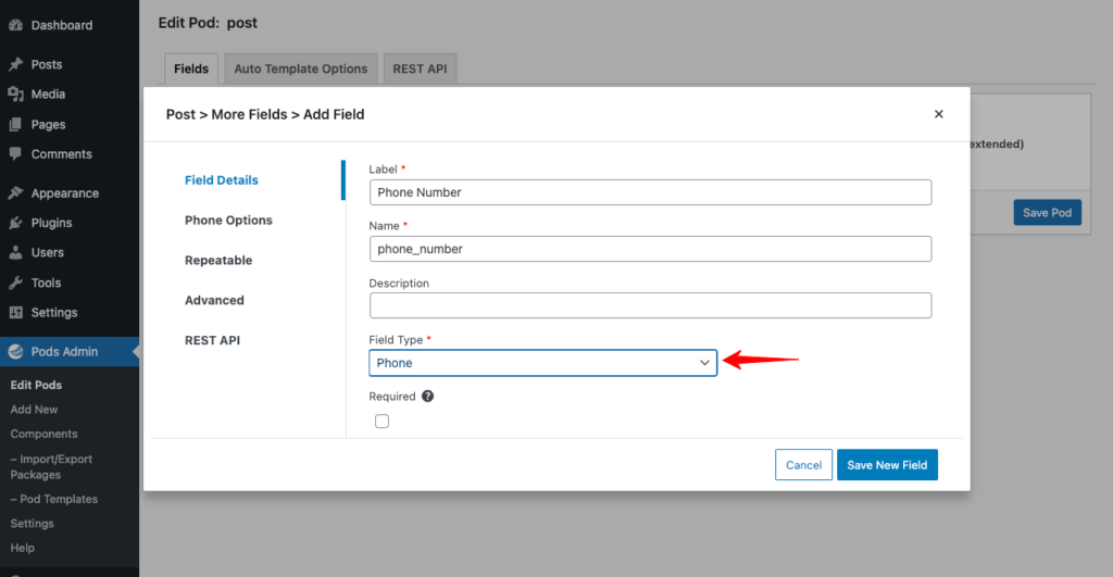 Add phone number in custom post type using the field type