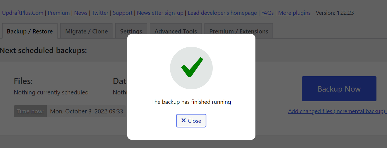 Backup complete for your WooCommerce store