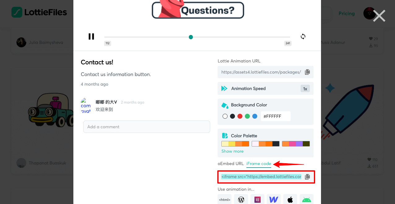 Copy-Lottie-Animation-iFrame-Code