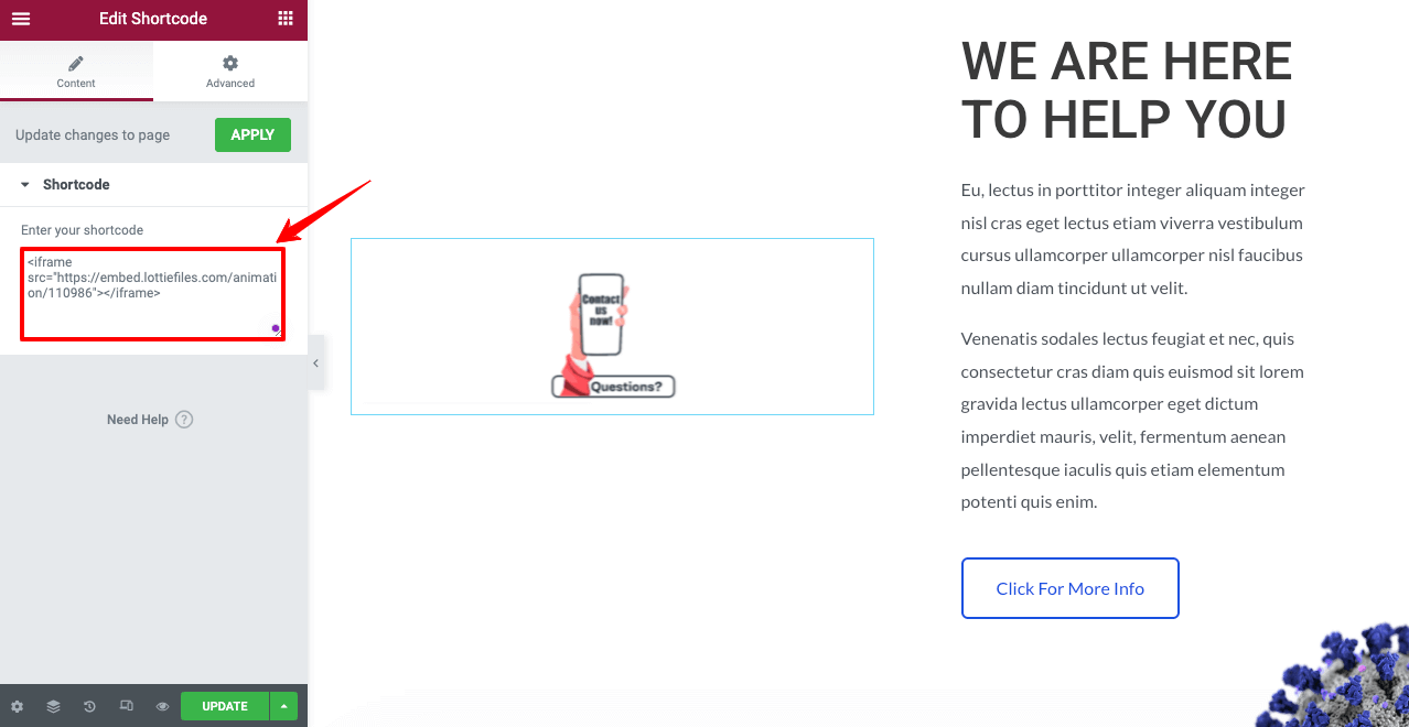 Paste-iFrame-Code-to-Shortcode-box-of-Elementor-Panel