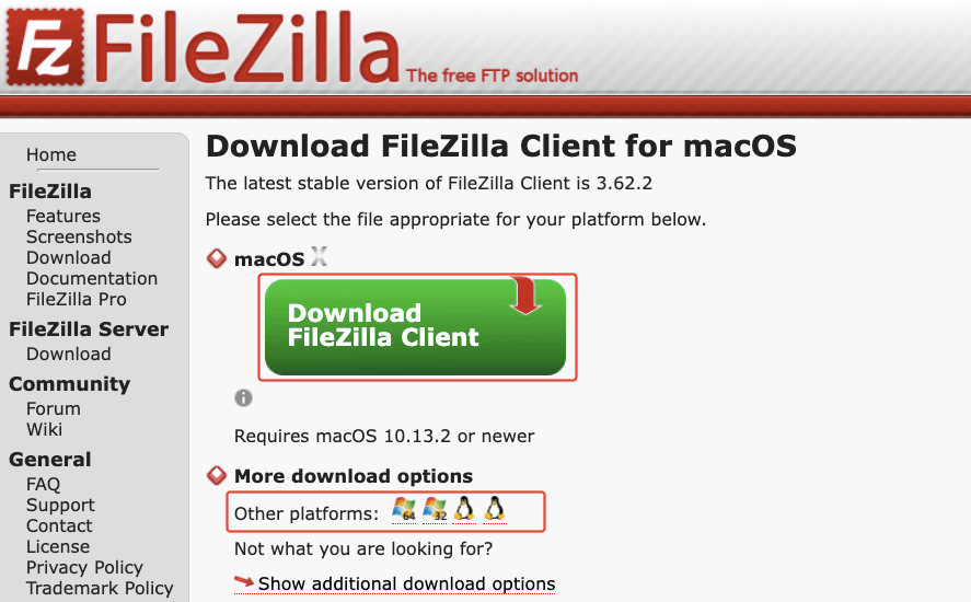 FileZilla FTP client