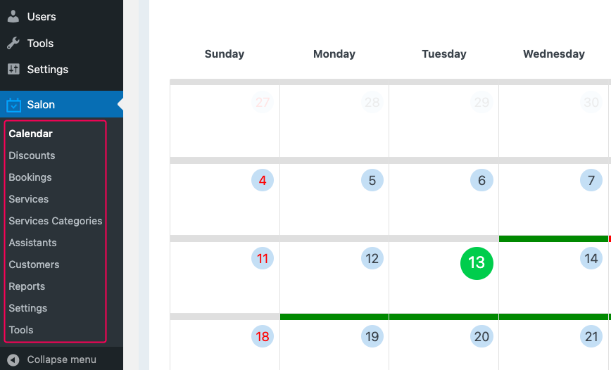 configurations of your Salon Booking System 