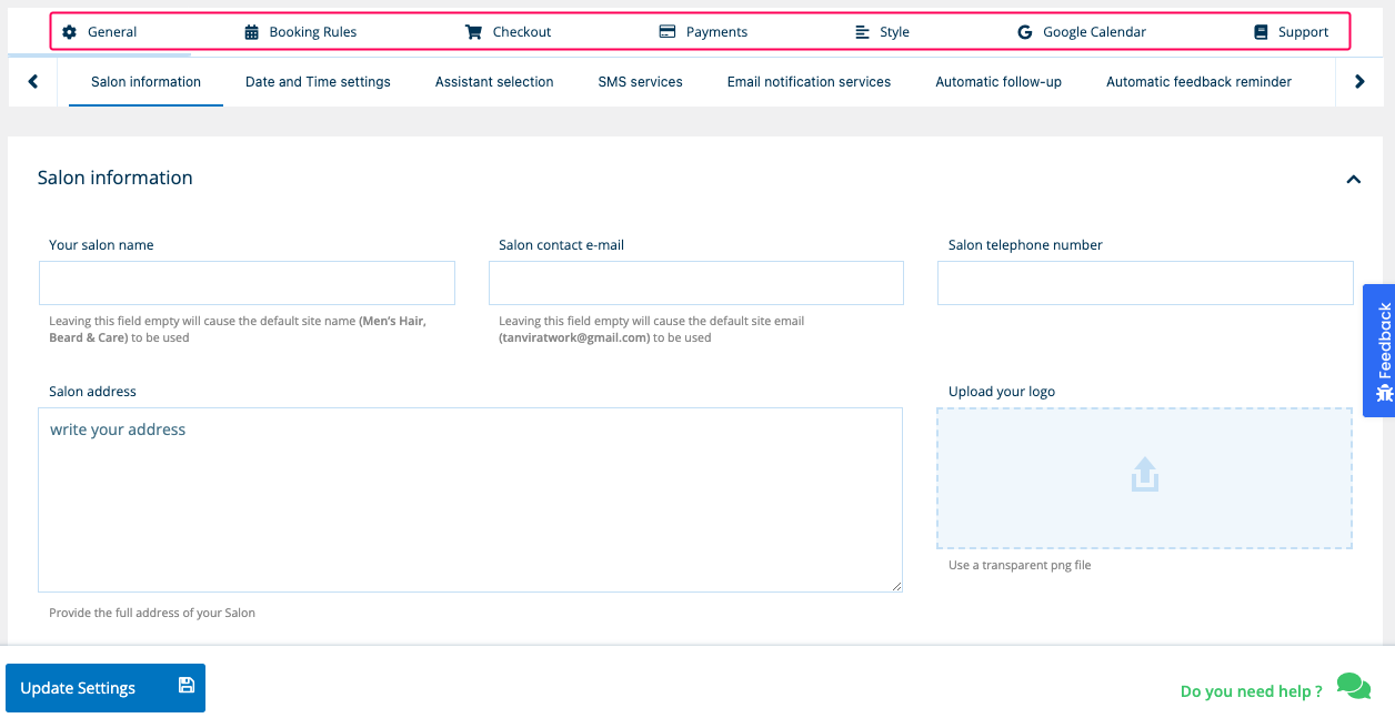 Settings: salon booking system review 