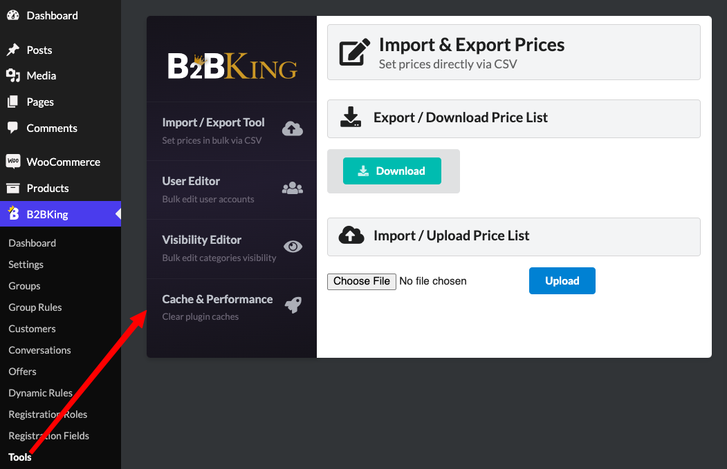 B2BKing settings and tools