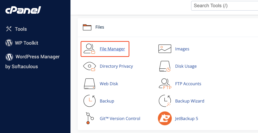 File Manager of the cPanel