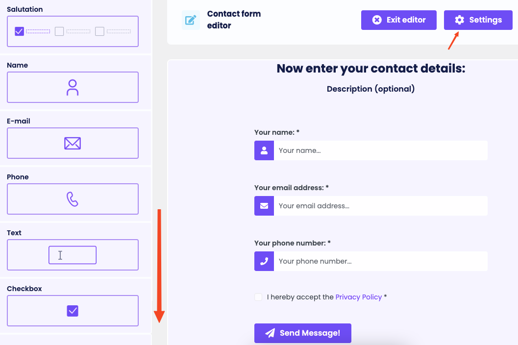 Create a contact form using Funnelforms