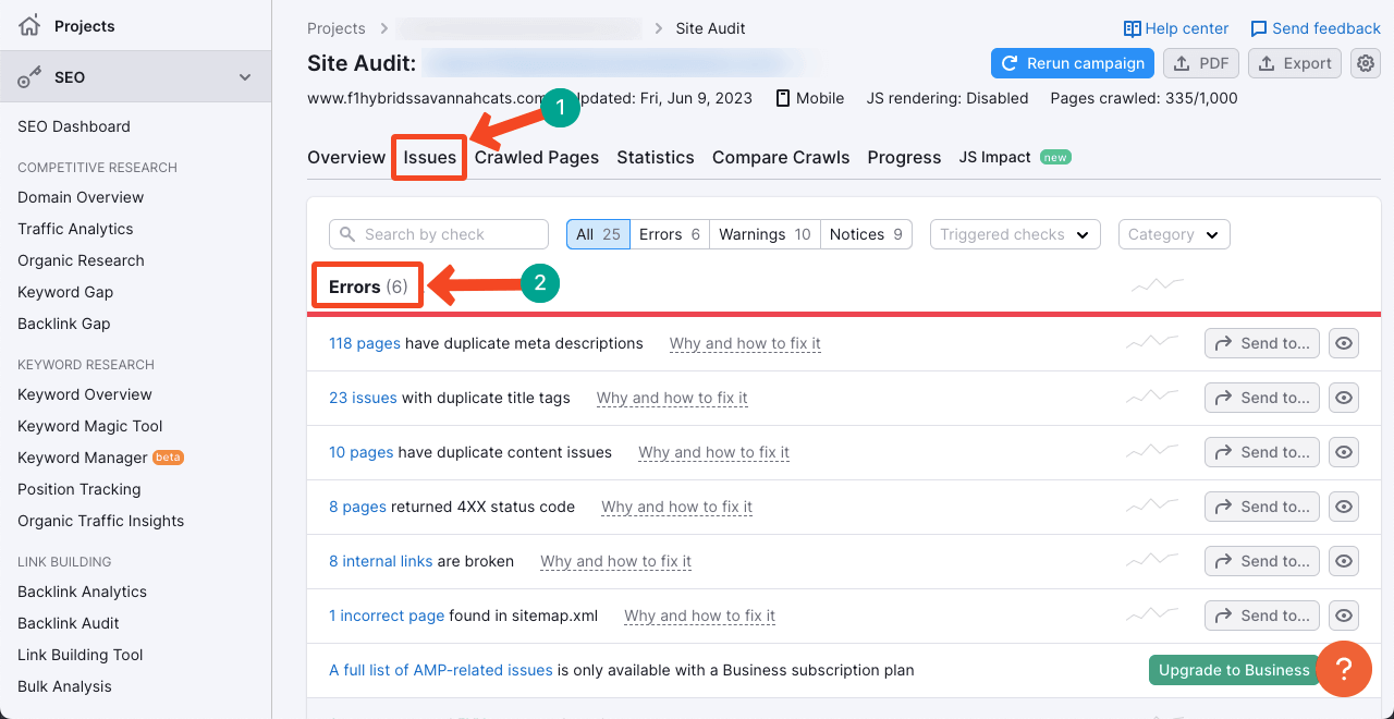 Find thin and duplicate content using SEMrush