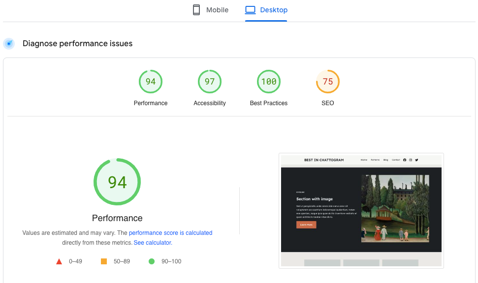 performance score after using perfmatters