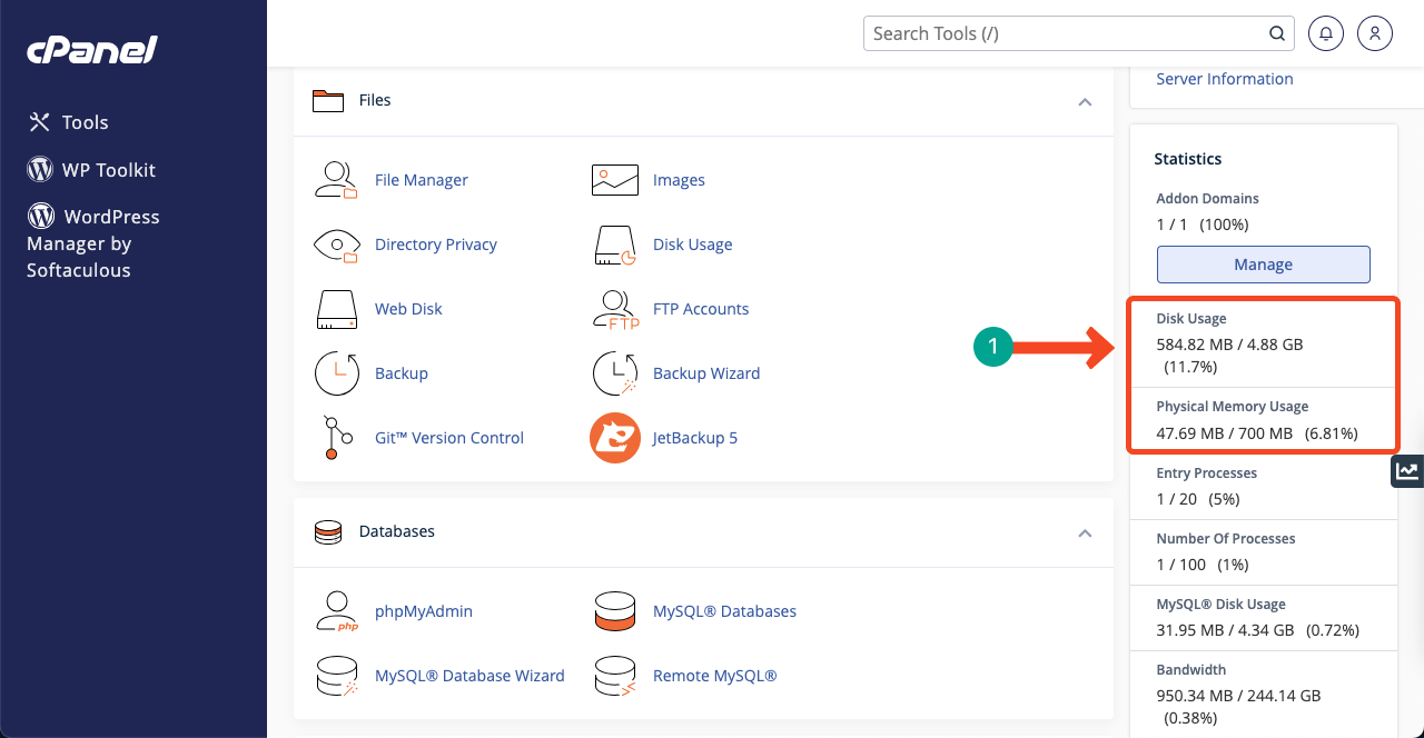 Check Current Disk Space Status on cPanel