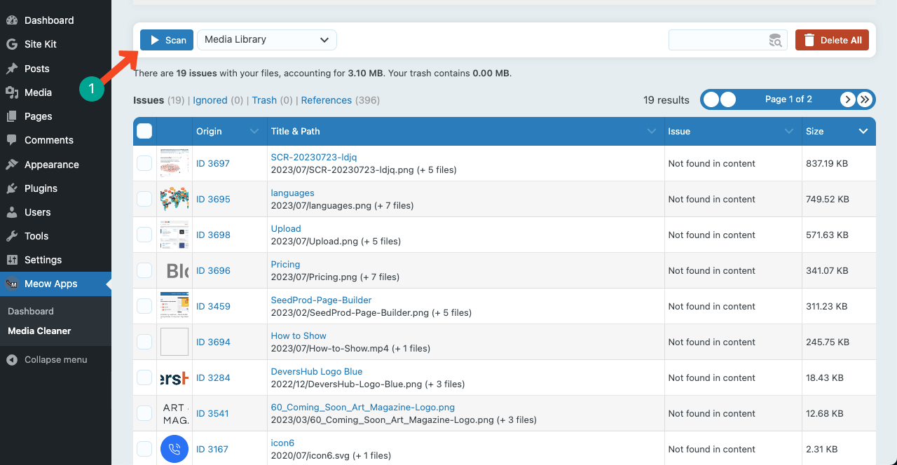 Scan Unused Media Files Using the Media Cleaner Plugin