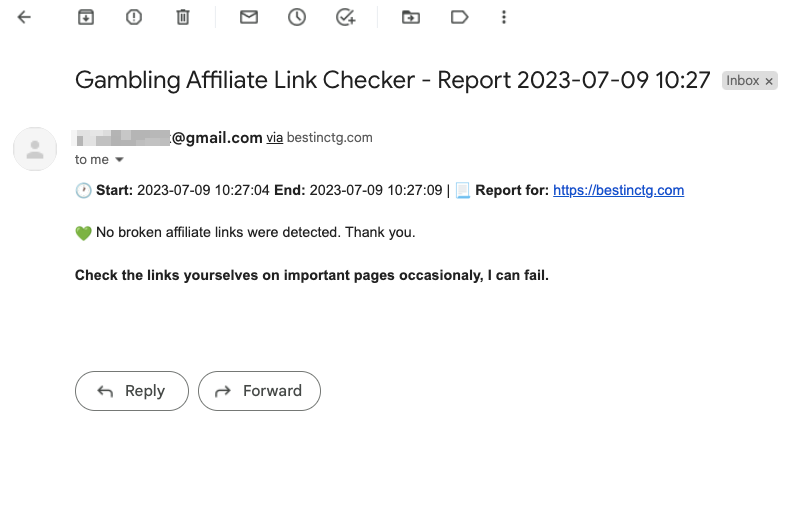 Broken link reports in email
