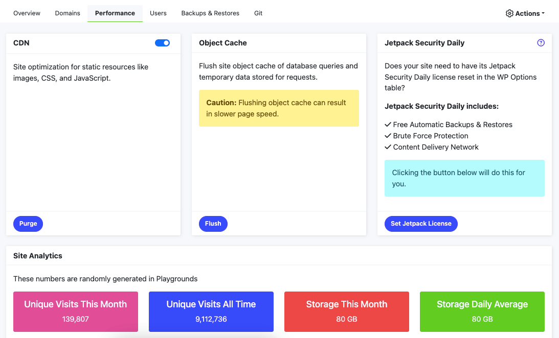 Performance section of Pressable