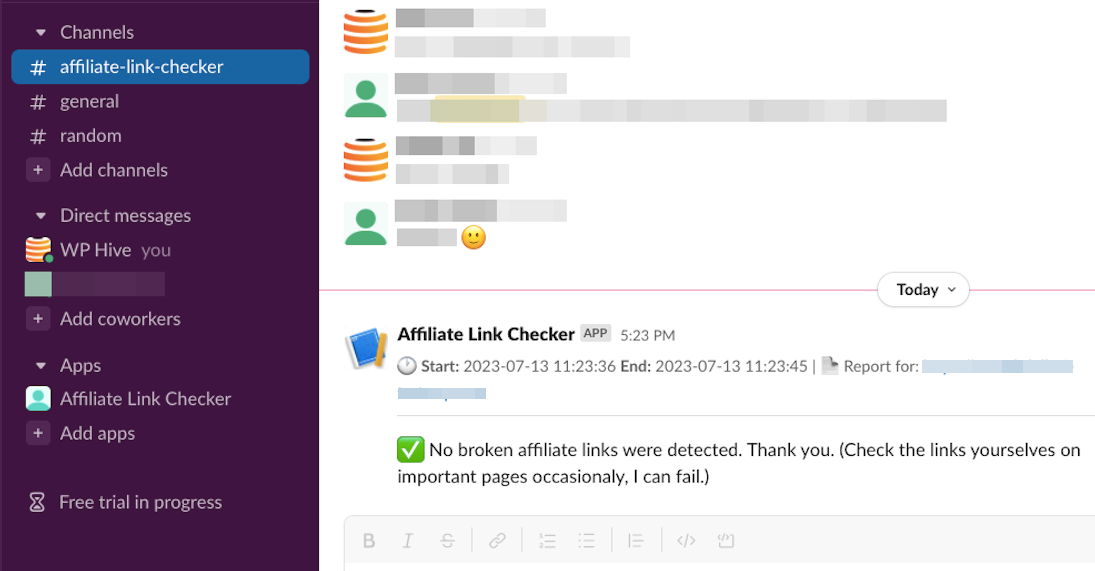 Broken link reports in Slack
