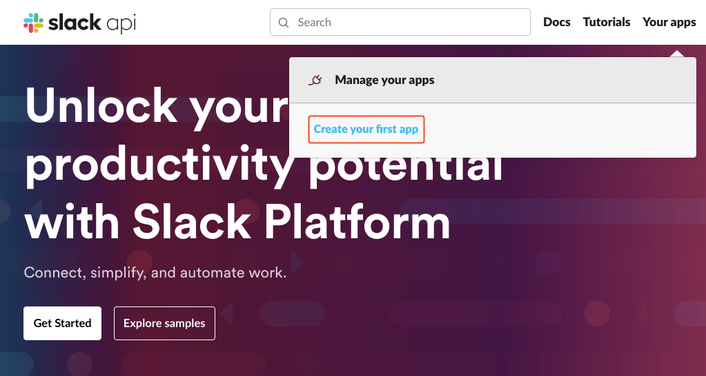 Slack API website