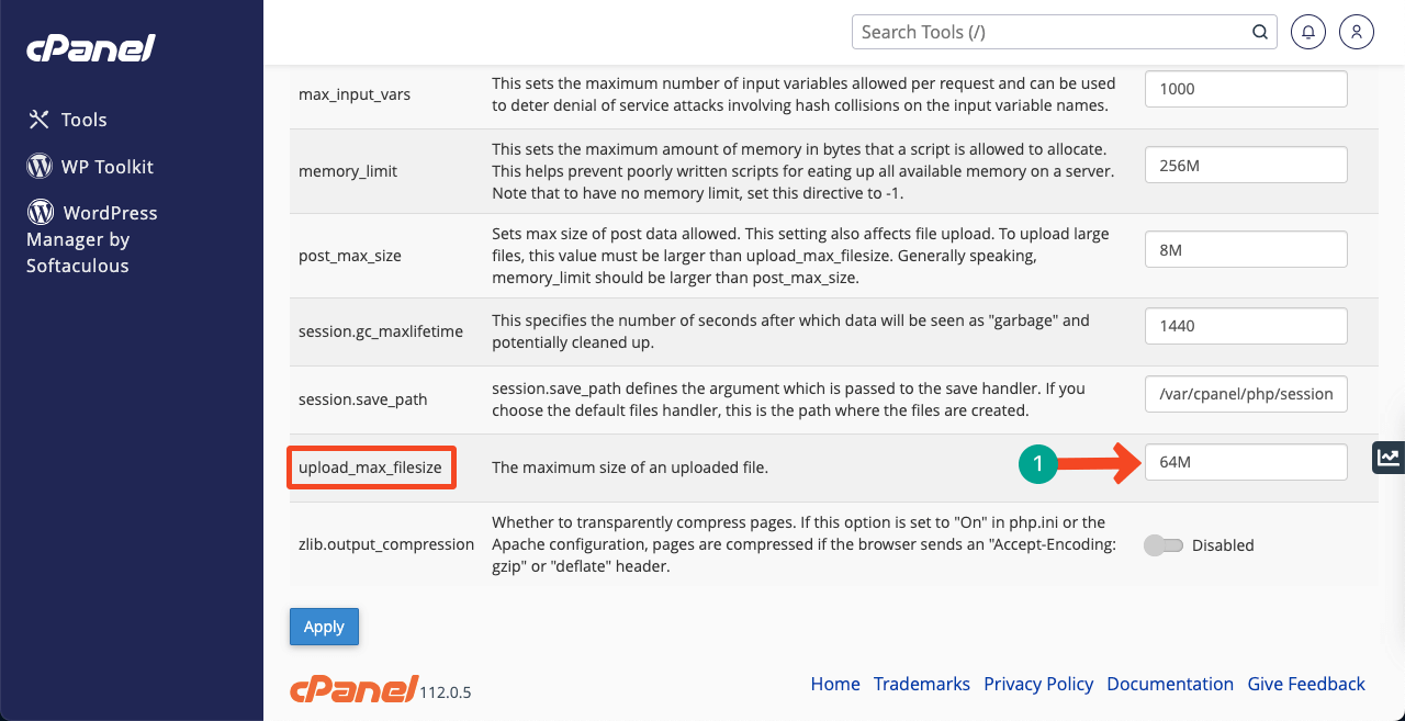 Increase upload size in cPanel