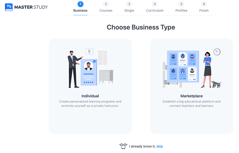 Choose your business type from the setup wizard