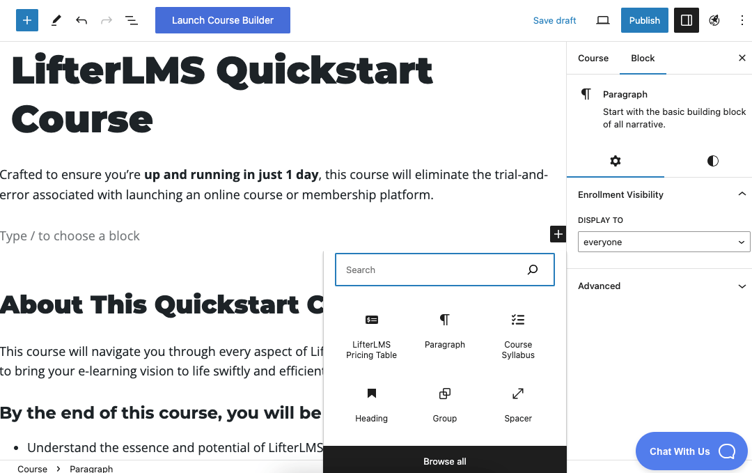 Add content for the course page