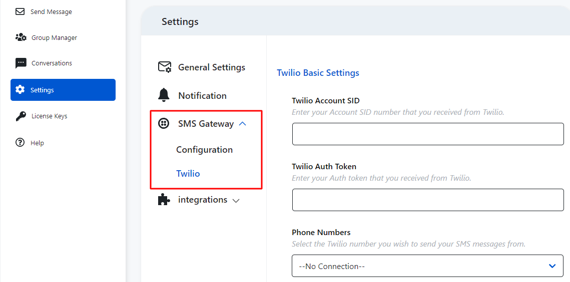 Ultimate WP SMS > Settings > SMS Gateway