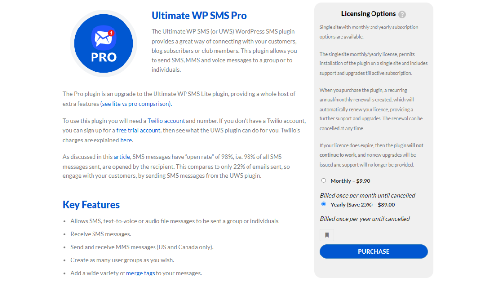 Ultimate WP SMS Pro Pricing