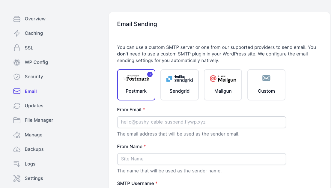 Enable email sending with an SMTP server